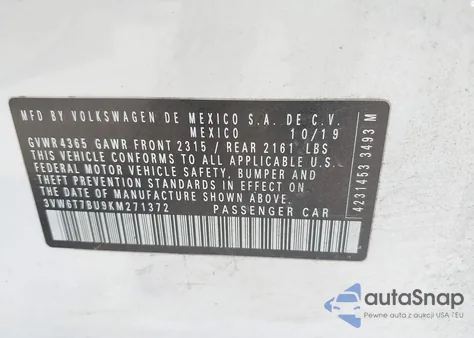 2019 Volkswagen Jetta Gli/35Th Anniversary Edition/Autobahn/S z USA, uszkodzony, nr VIN 3VW6T7BU9KM271372